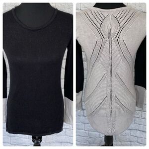 Nicole Miller women S color block longsleeve scoopneck sweater black/silver